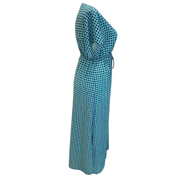 Michael Kors Navy & Aqua Geometric Print Dress, Size Large Elastic Tie Waist EUC - Picture 5 of 9